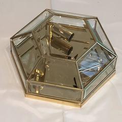 Mid-Century Modernist Hexagonal Flush Mount Brass and Glass -1970's