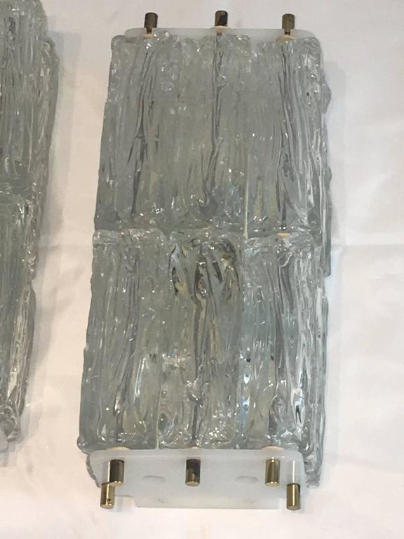Lot of two Venini Style Sconces with Ice Block Glass For Sale at 1stDibs