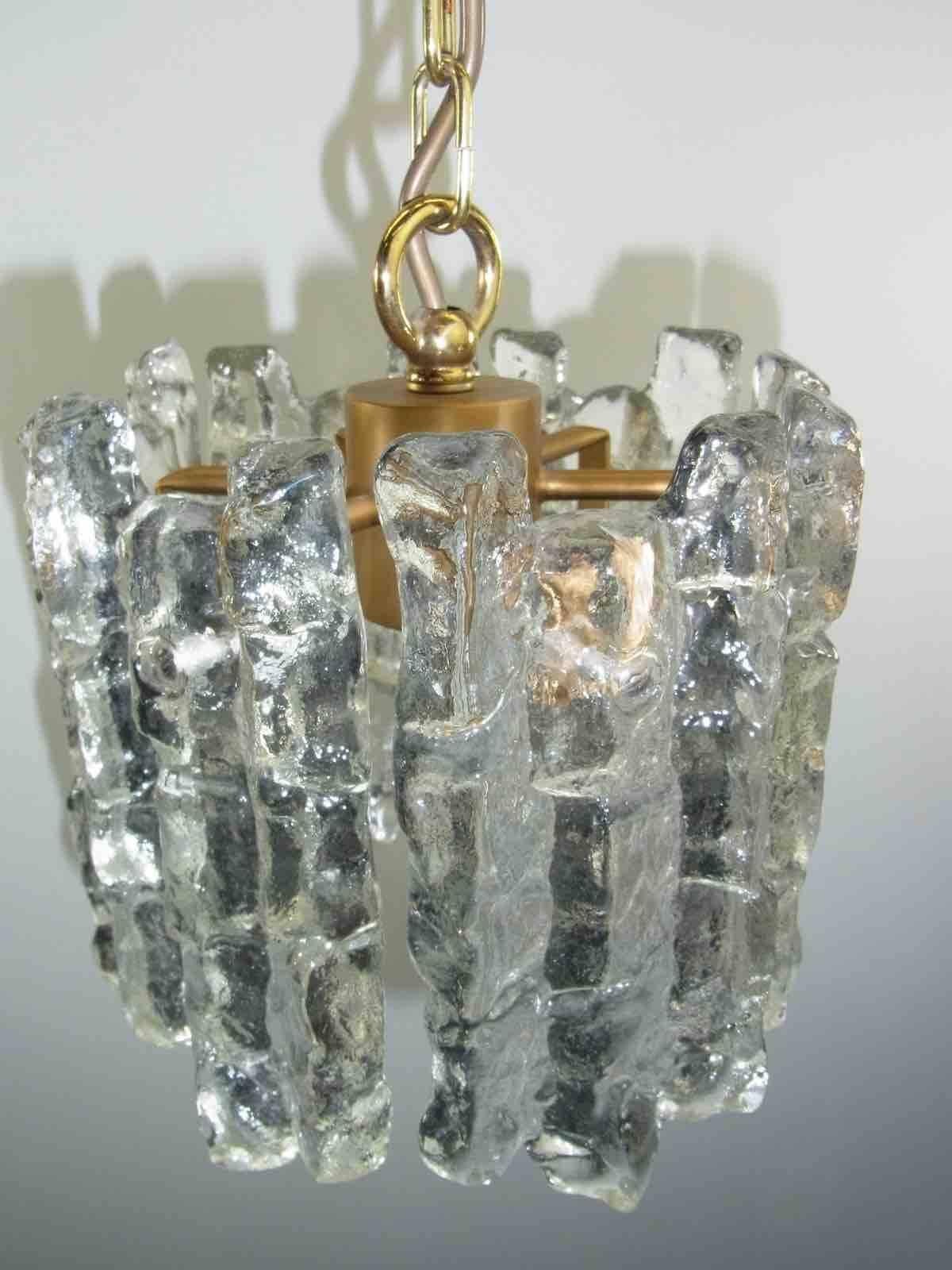 Austrian Kalmar Ice Block Glass Chandelier Pendant Brass Hardware