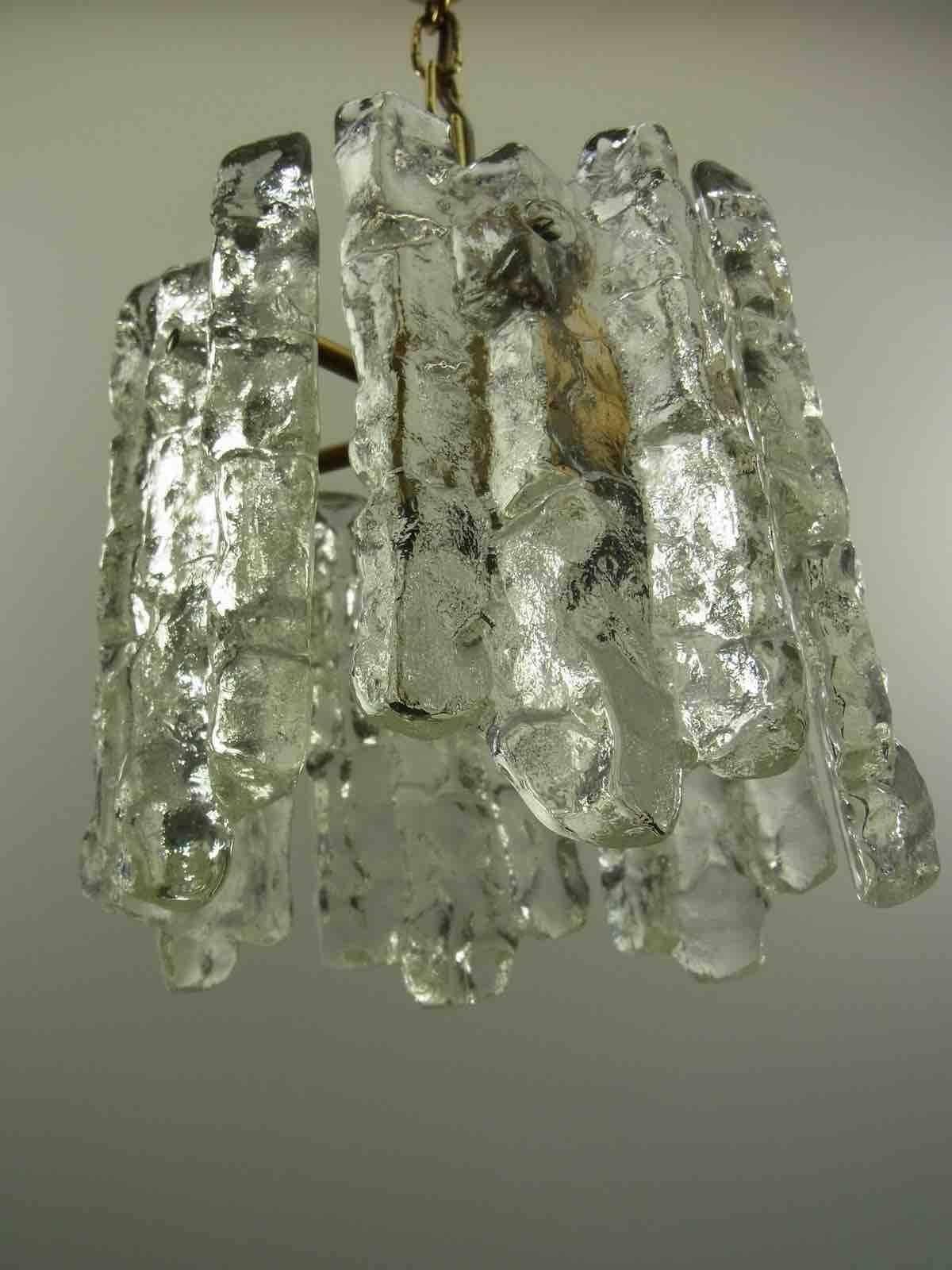 Kalmar Ice Block Glass Chandelier Pendant Brass Hardware In Good Condition In Frisco, TX