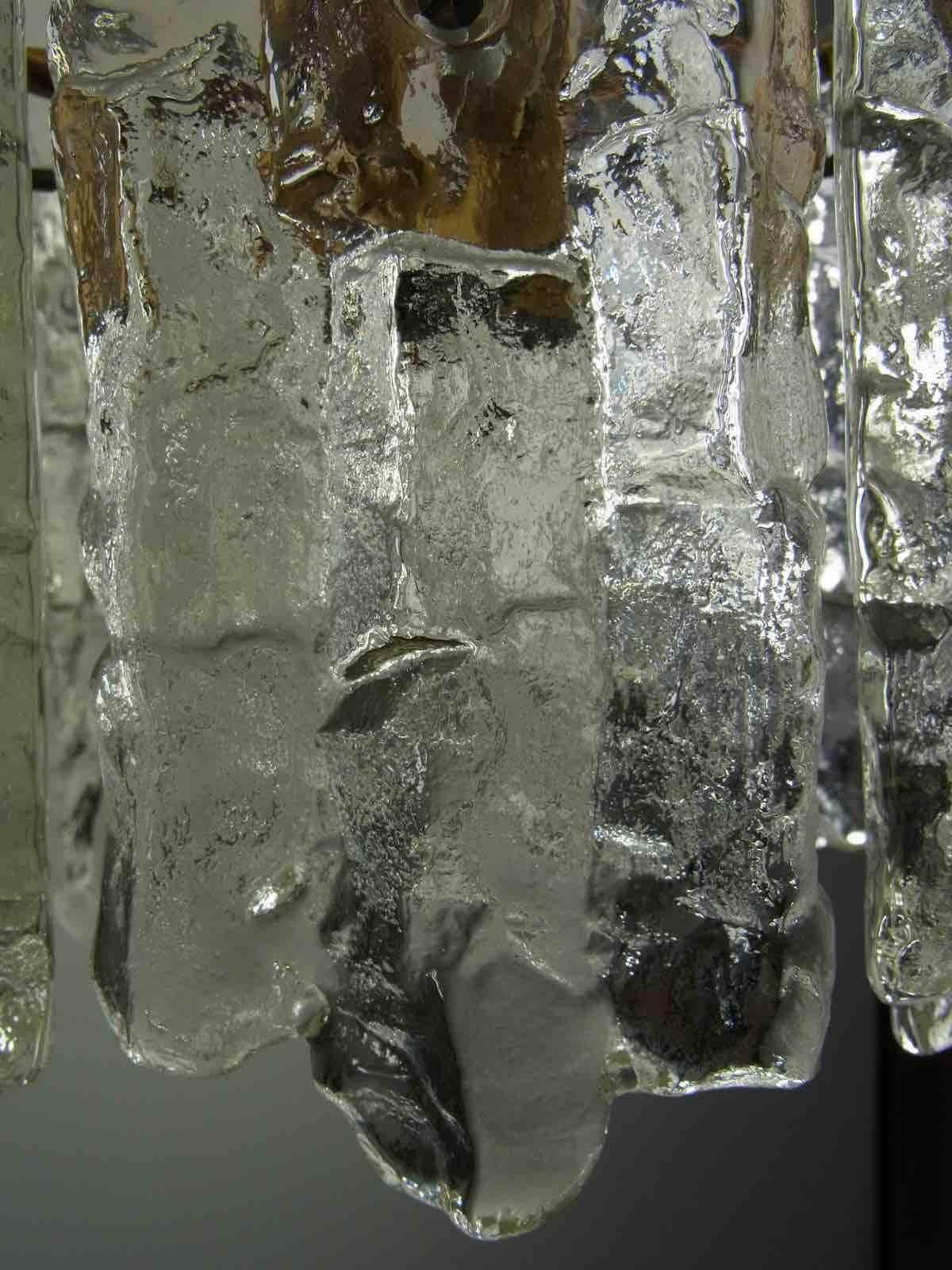 Mid-20th Century Kalmar Ice Block Glass Chandelier Pendant Brass Hardware