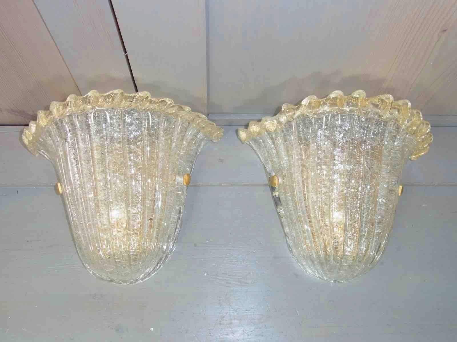 Italian Two Pair of Shell Sconces Attributed to Barovier e Toso For Sale