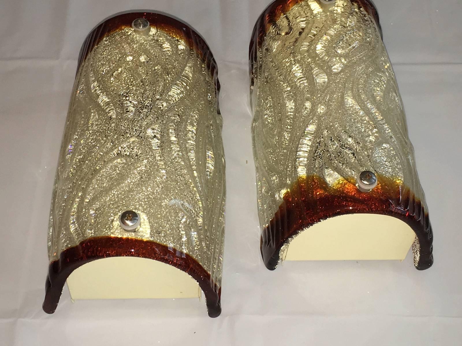 Pair of Mazzega Style Mirror Sconces Murano, Italy In Good Condition In Frisco, TX