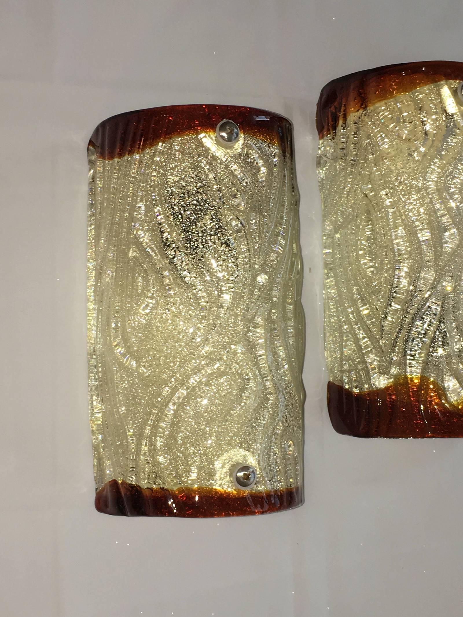 Italian Pair of Mazzega Style Mirror Sconces Murano, Italy