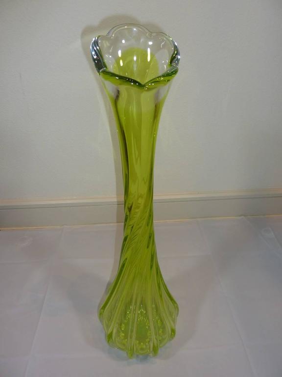 Vintage Italian Green Murano Glass Floor Vase For Sale at 1stDibs