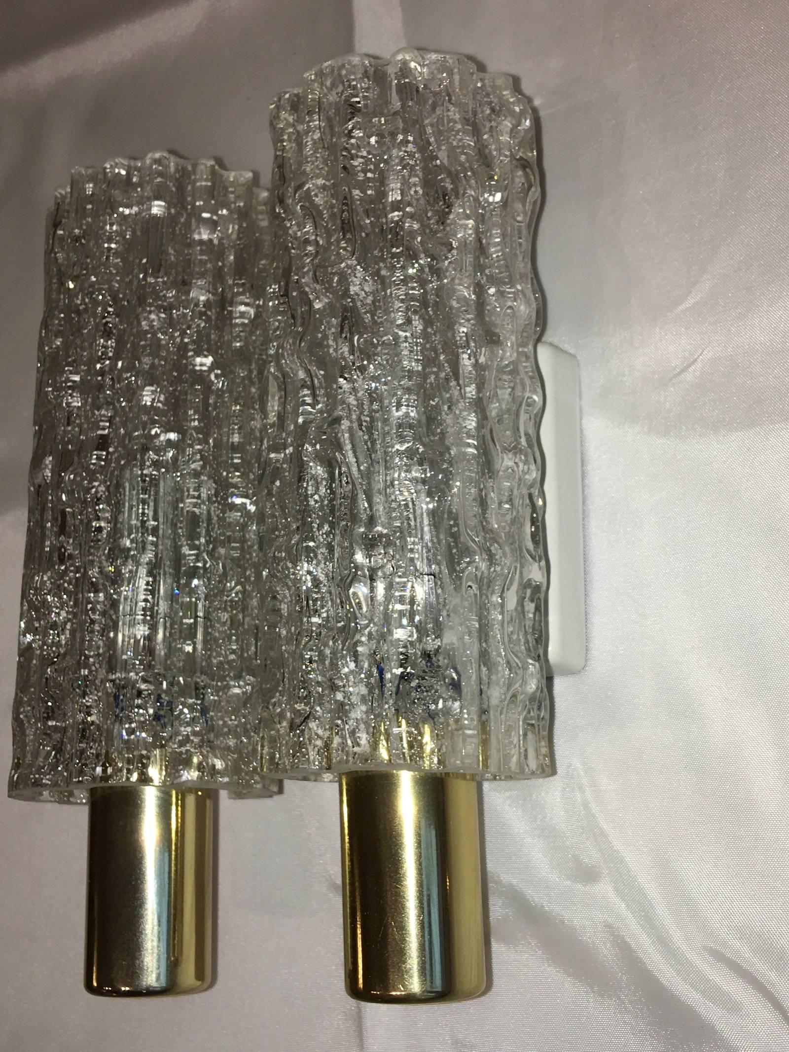Mid-20th Century Pair of German Doria Glass Tube Sconces For Sale