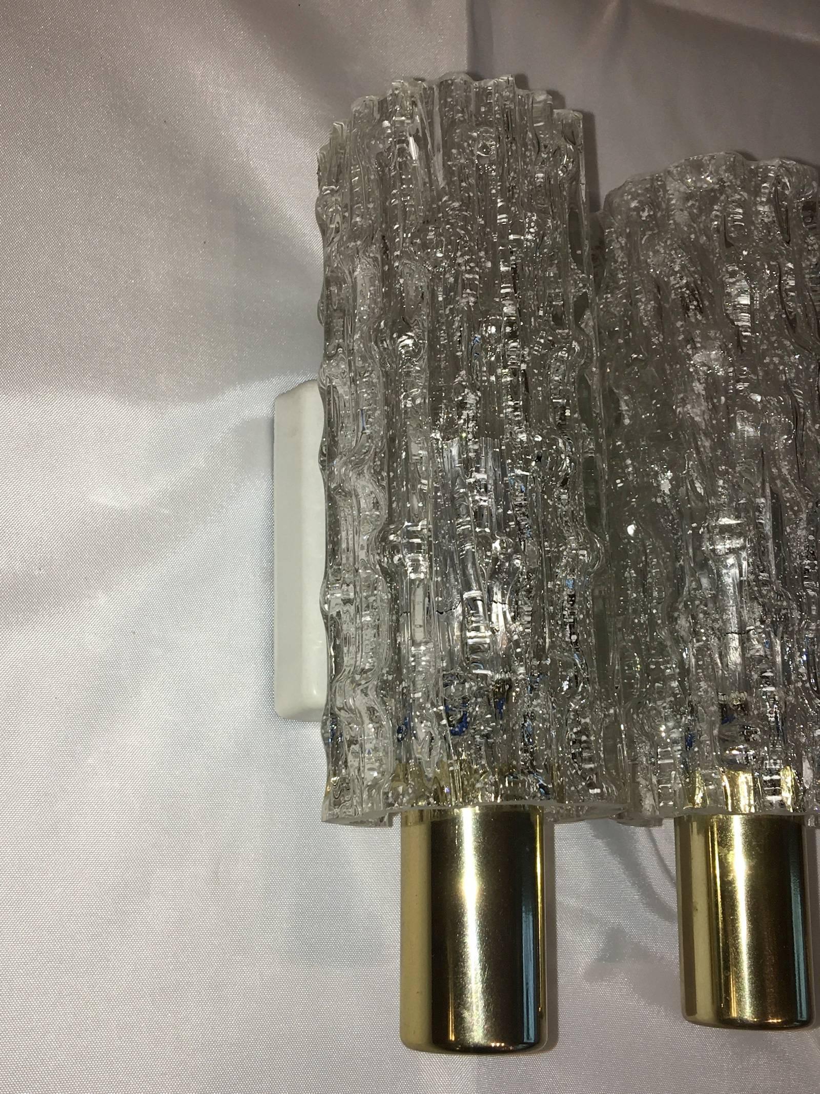 Pair of German Doria Glass Tube Sconces In Good Condition For Sale In Frisco, TX