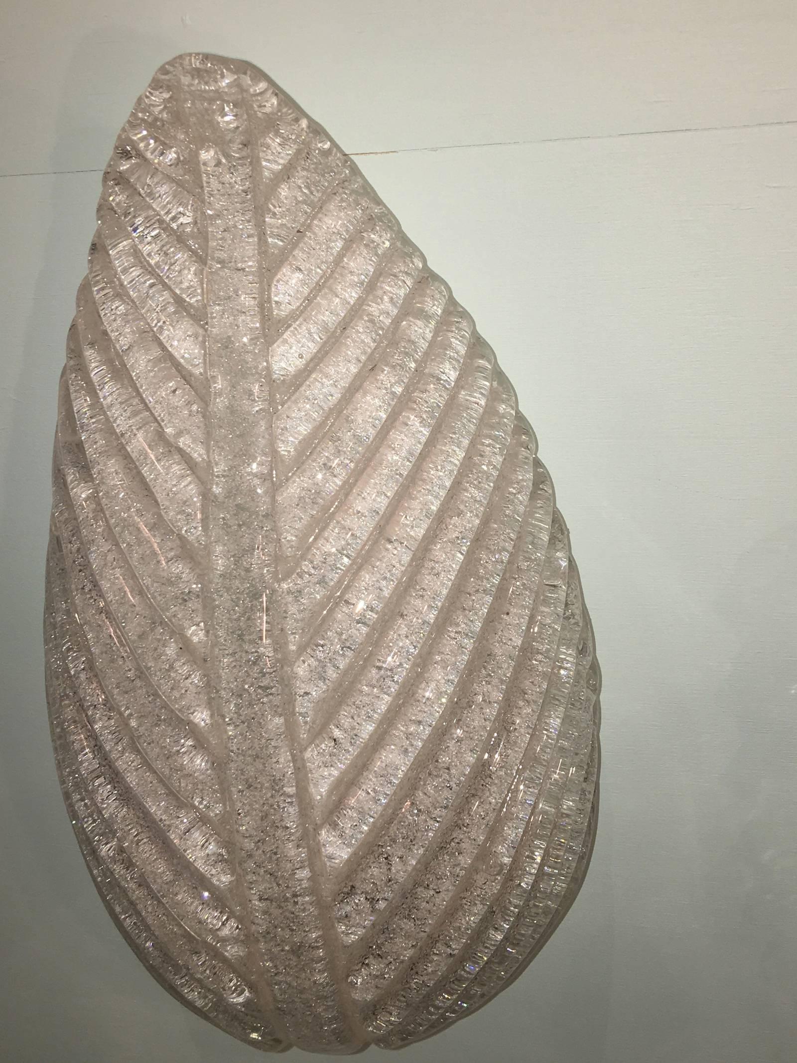 Hollywood Regency Single Italian Murano Glass Leaf Form Wall Sconce For Sale