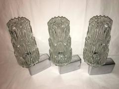 Three Chrome and Glass 1960s Vanity Mirror Sconces