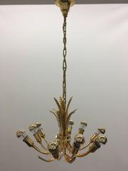 Petite Palwa Gold Plate Leaf and Crystal Chandelier