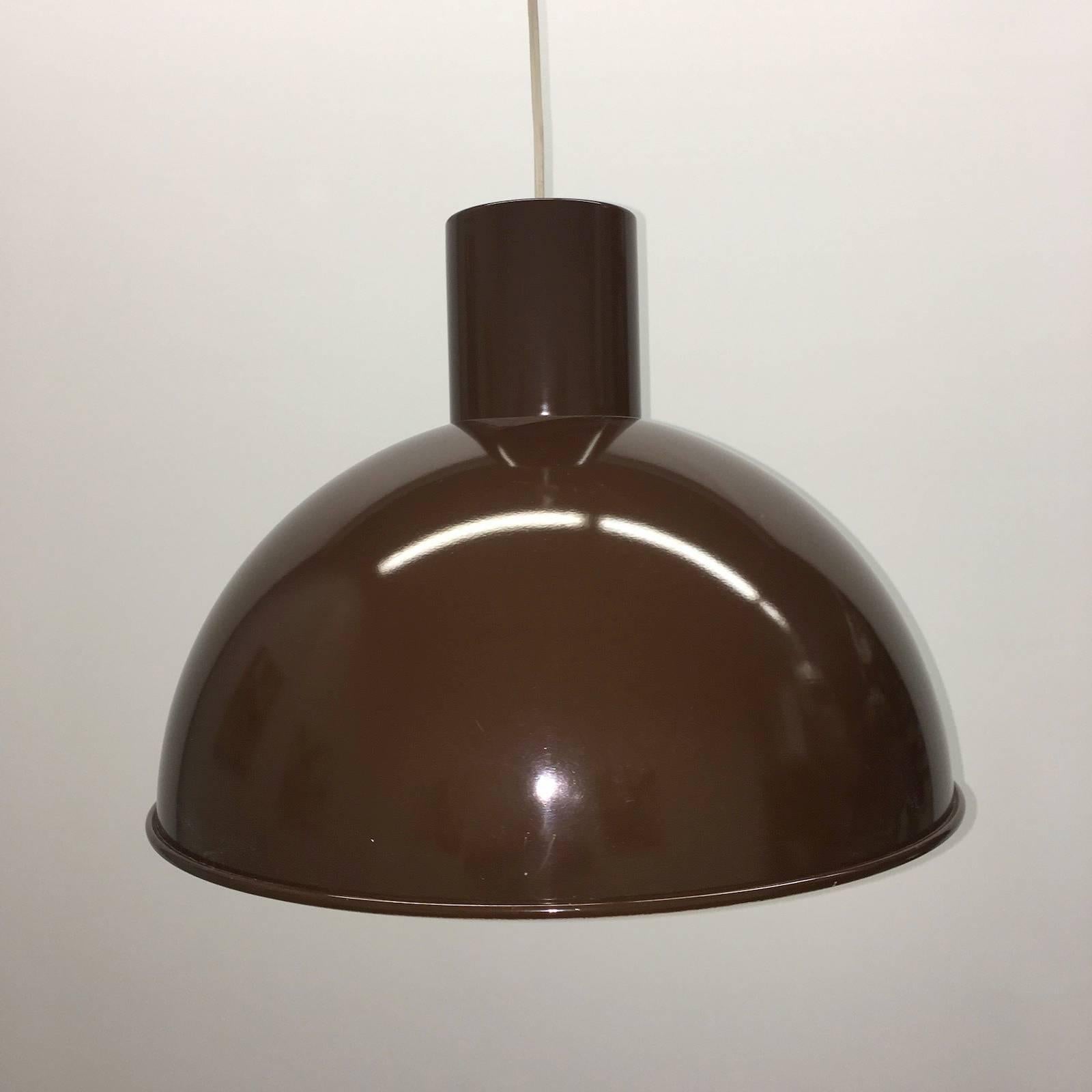 Pendant light by Jo Hammerborg for Fog and Mørup, Denmark. The fixture requires one European E27 Edison bulb, each bulb up to 75 watts. With minor signs of wear as expected with age and use, light wear and scratches to the metal.