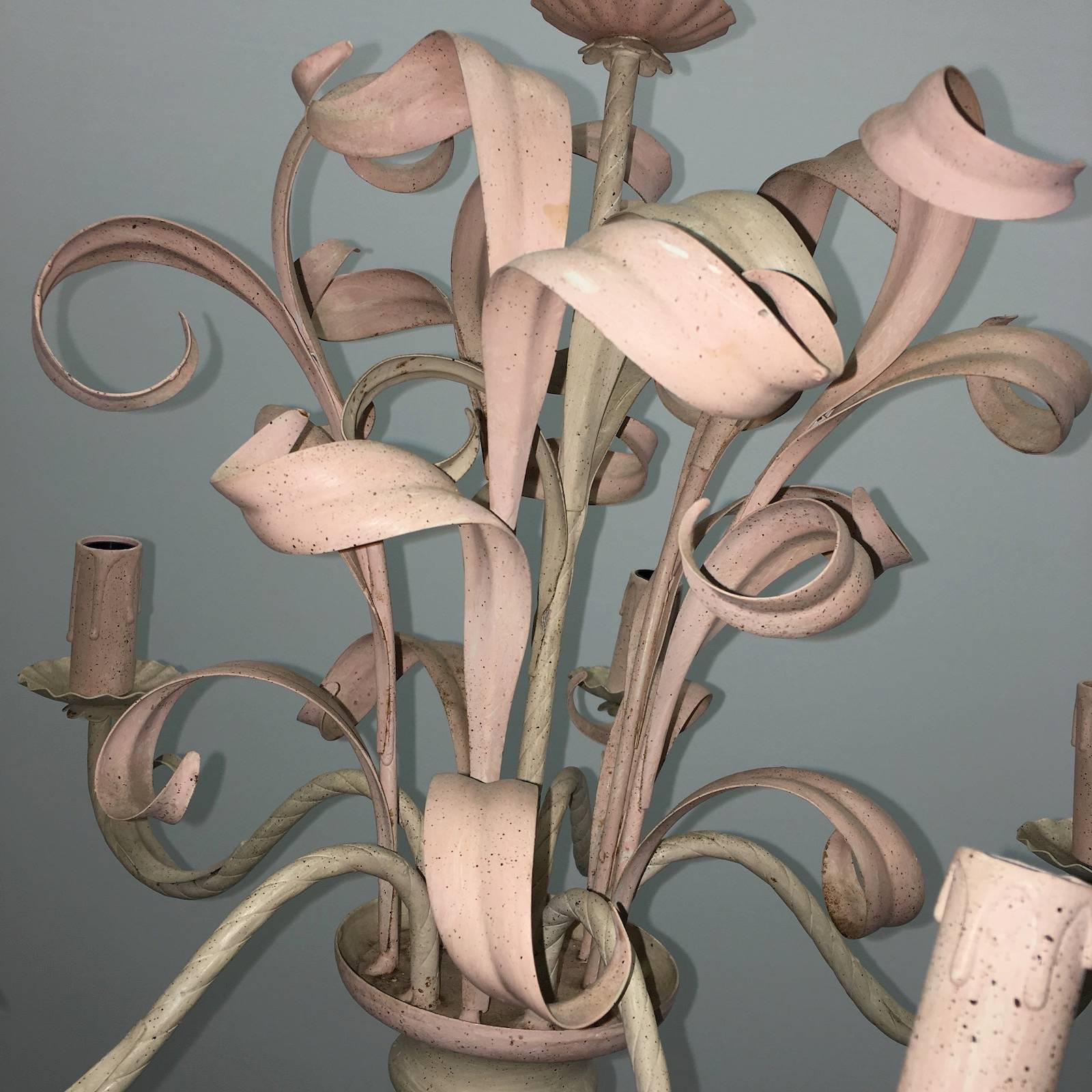 Chippendale Light Pink Shabby Chic Florence Style Chandelier, 1960s For Sale