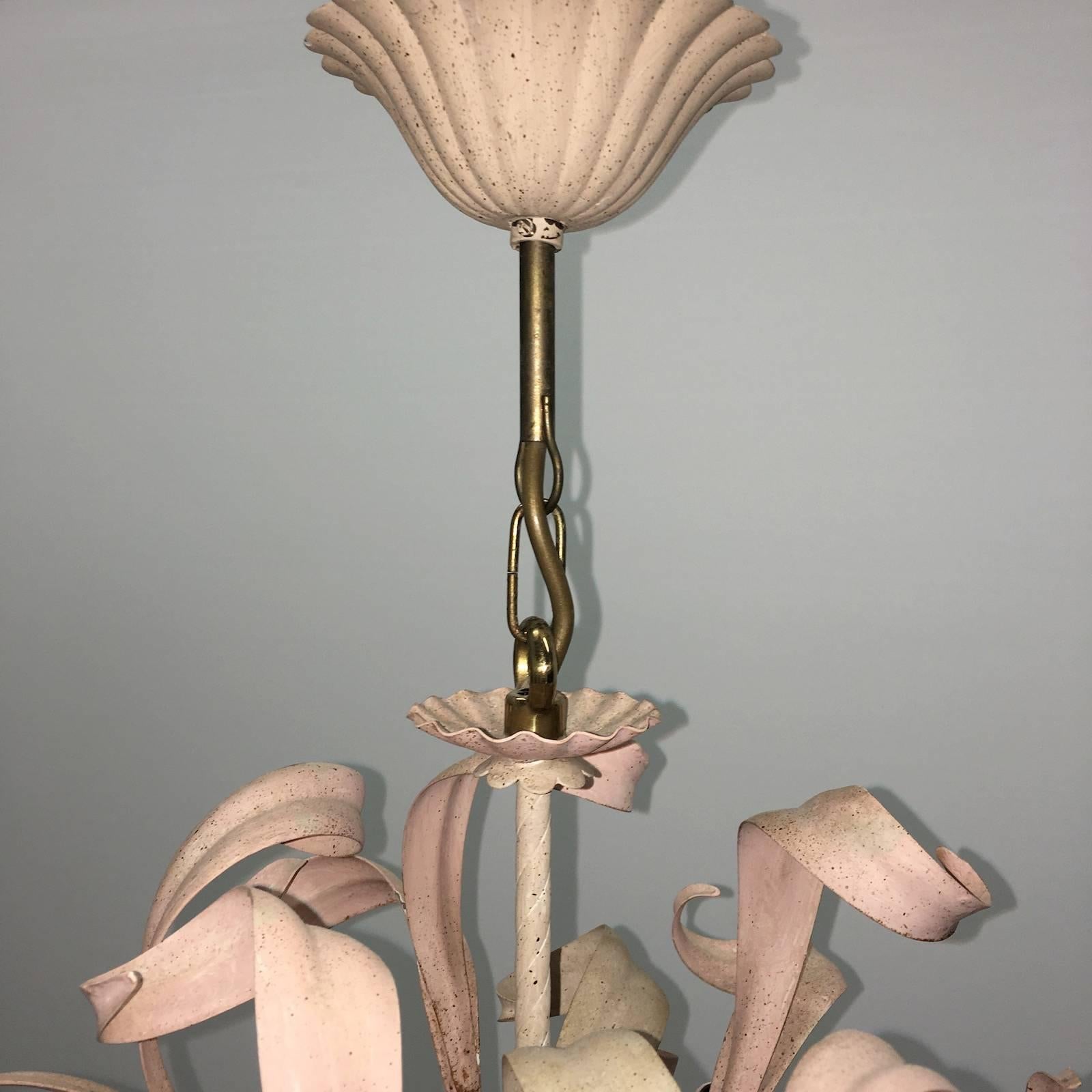 German Light Pink Shabby Chic Florence Style Chandelier, 1960s For Sale