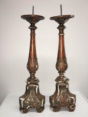 Pair of 18th Century Italian Giltwood Altar Candlesticks