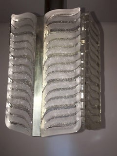 Mid-Century Glass and Chrome Chandelier Feather Shape by Kaiser Leuchten