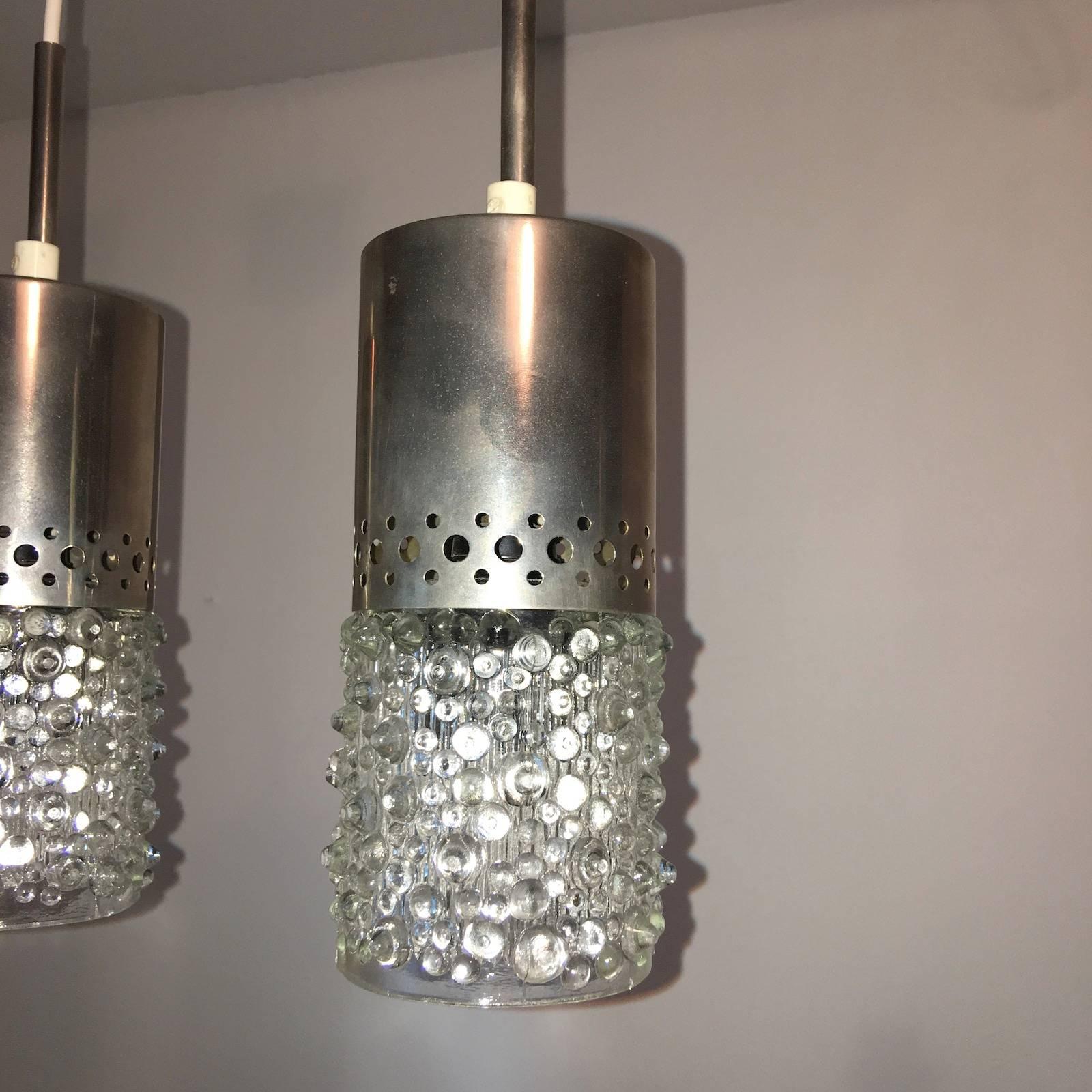 German Set of Three Bubble Glass Pendant Lamp For Sale