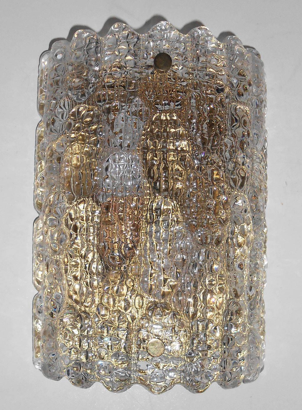 Brass Three Carl Fagerlund for Orrefors 1960's Glass Wall Sconces