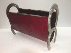 Jacques Adnet Style Horseshoe and Leather Magazine Rack