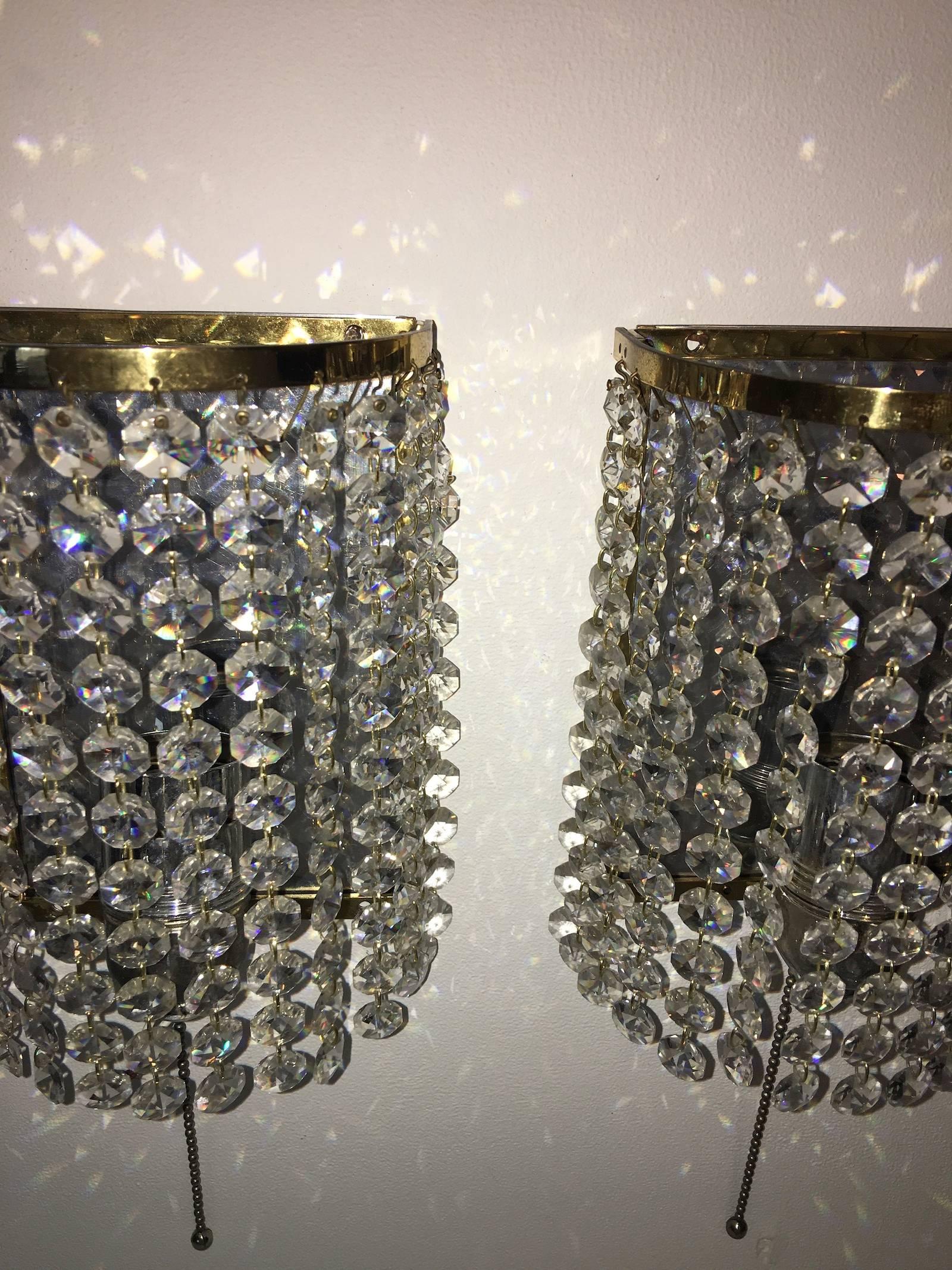 German Pair of Crystal Raindrops Sconces For Sale