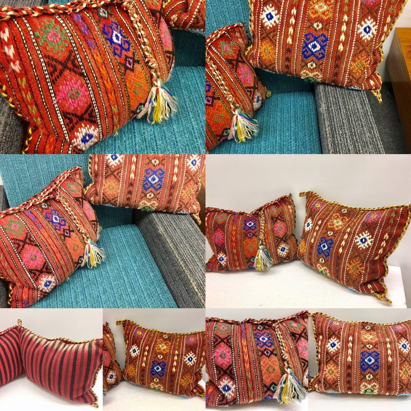 Pair of Gypsy Turkish Oriental Salt Bag or Rug Embroidery Pillows 4