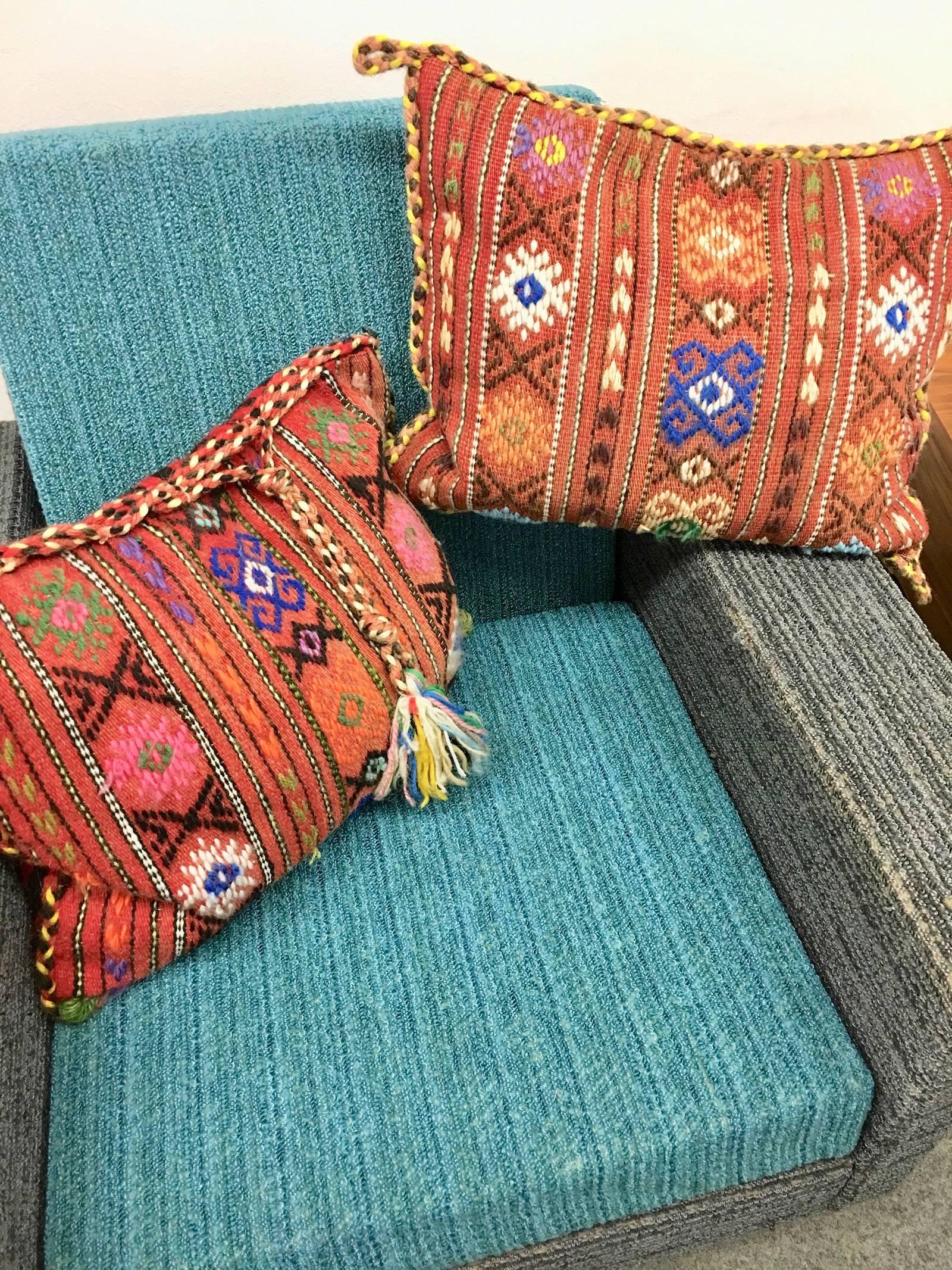 Pair of Gypsy Turkish Oriental Salt Bag or Rug Embroidery Pillows 5