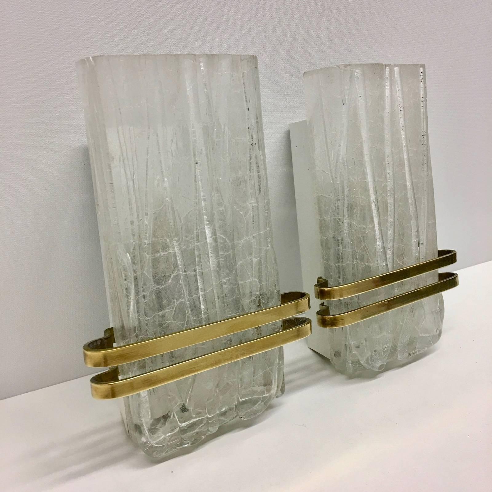 German Pair of Ice Block Glass Sconce Doria Leuchten