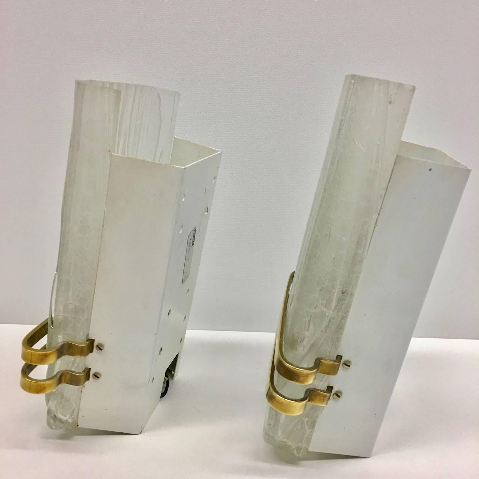 Pair of Ice Block Glass Sconce Doria Leuchten In Good Condition In Frisco, TX