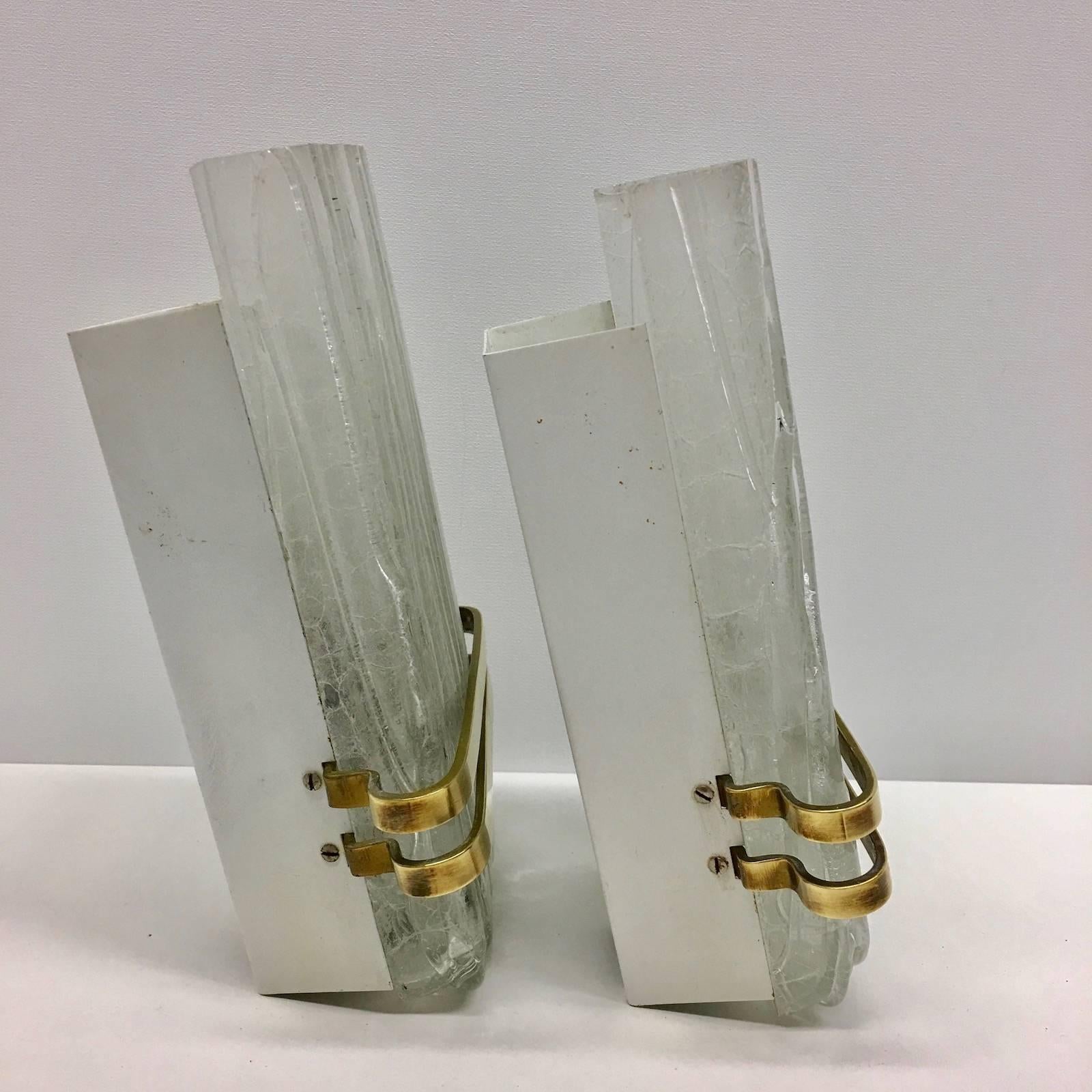 Metal Pair of Ice Block Glass Sconce Doria Leuchten