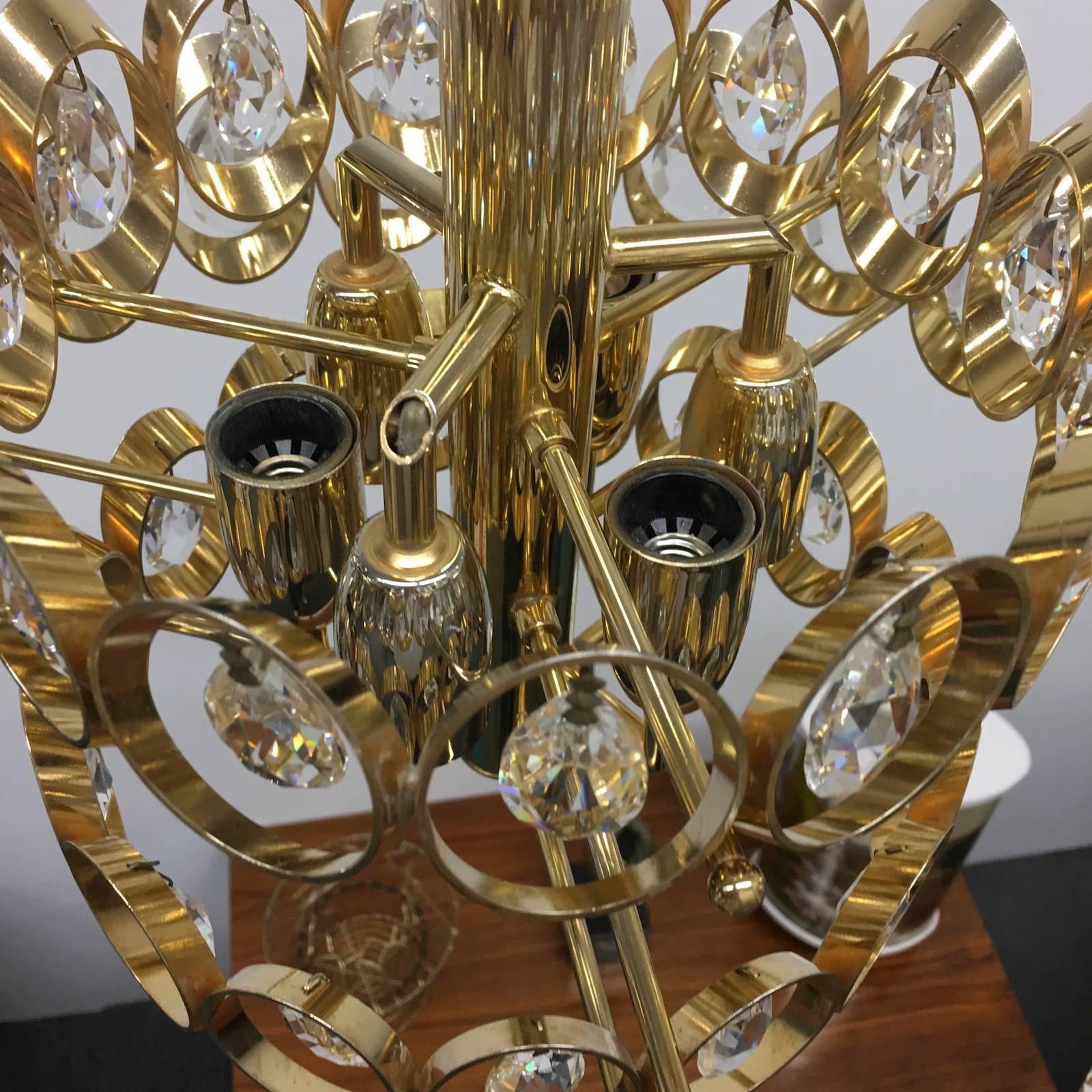 Brass Crystal Chandelier by Palwa Leuchten, Germany, Midcentury