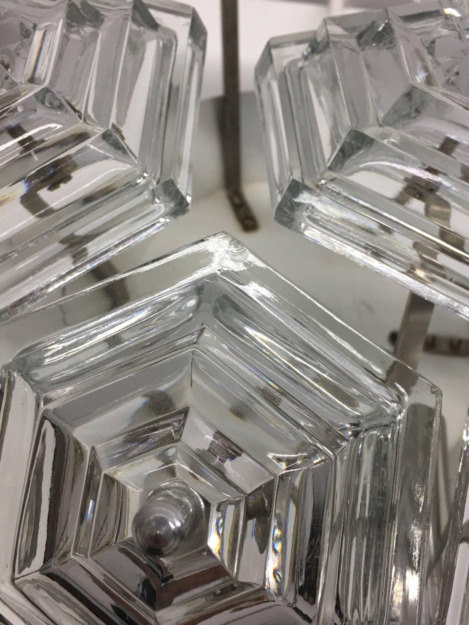 Mid-20th Century Pair of Midcentury Glass Prisms and Chrome Sputnik Sconces - 1960's For Sale