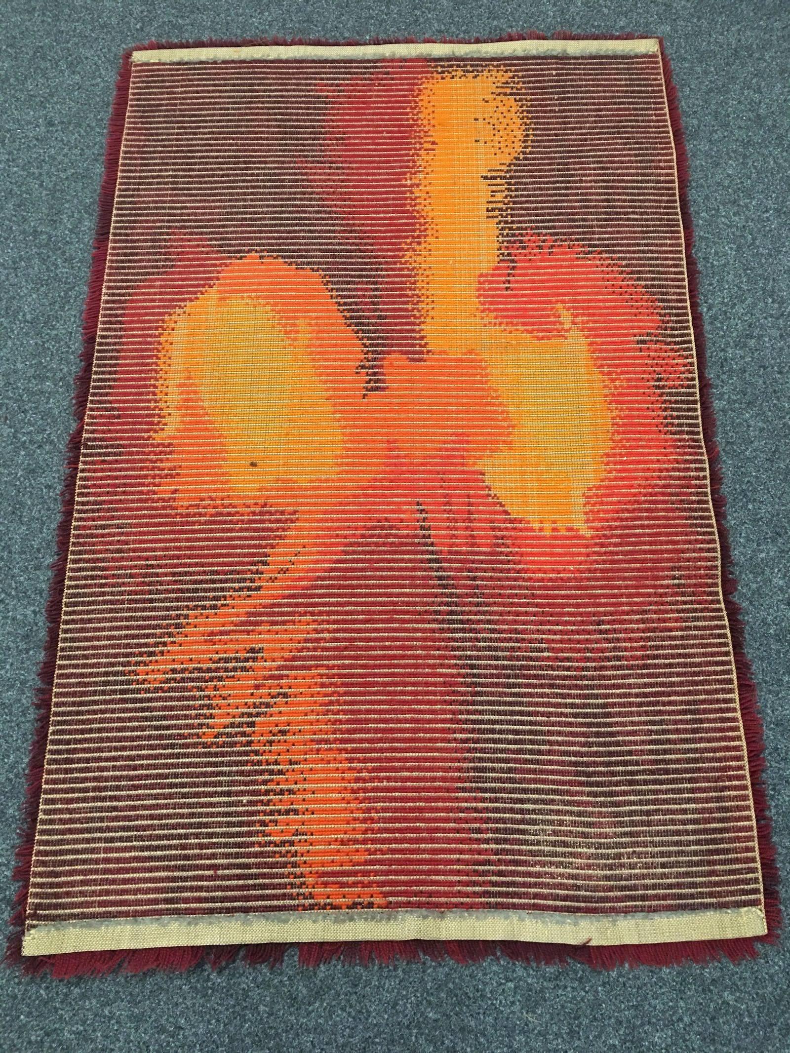 Vintage Mid-Century Modern Red Orange Rya Rug 2