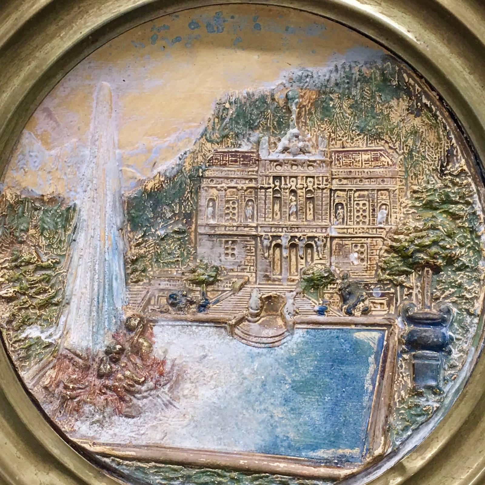 19th Century Faience and Brass Framed Castle Linderhof Wall Plaque - Germany 5
