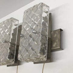 Pair of German Rectangular Glass Sconces with Chrome Fixture 1970's