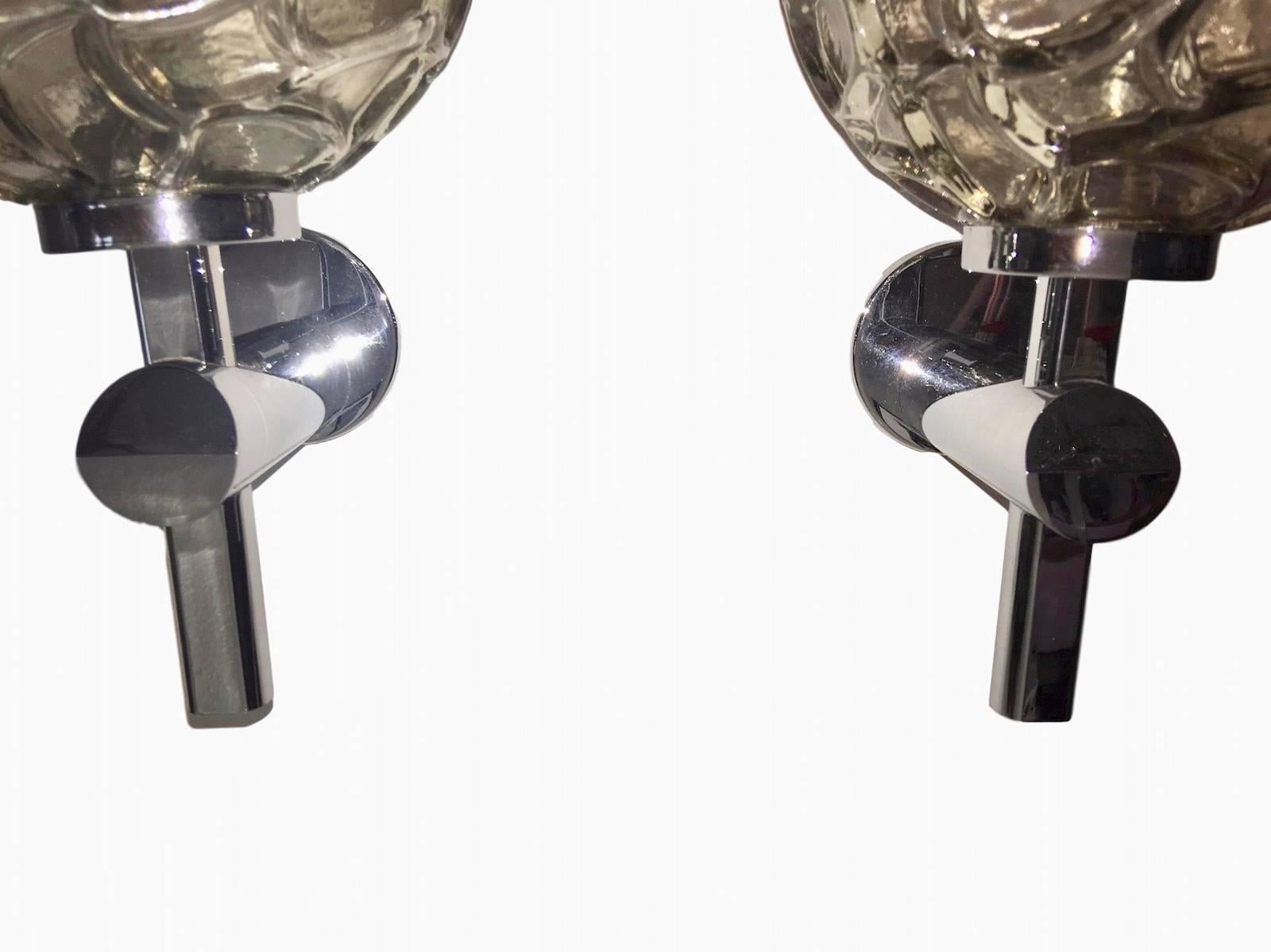 Metal Pair of Italian Chrome and Organic Structure Glass Ball Sconces For Sale