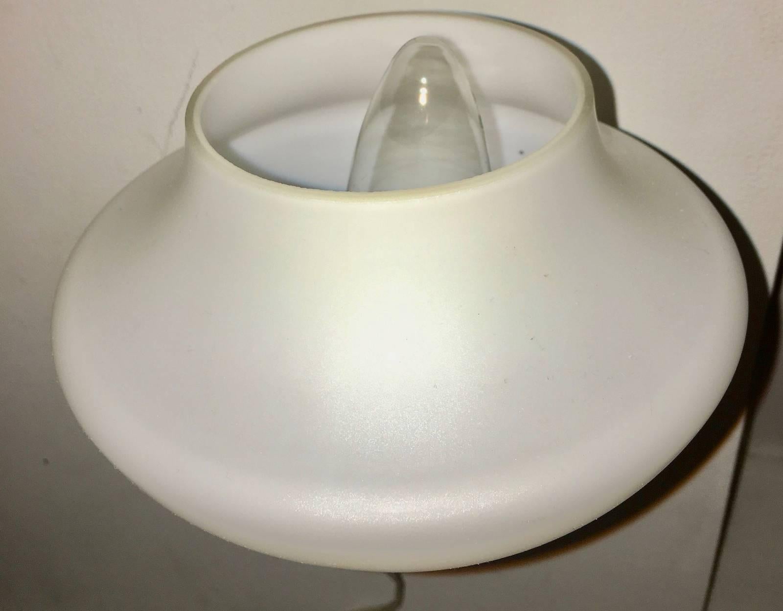 Metal Pair of 1960s Italian UFO Form Milk Glass Shades Sconces For Sale