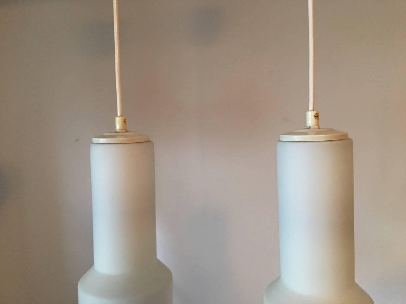 Pair of Milk Glass Lamp Pendants by Doria Leuchten, 1960s For Sale 4