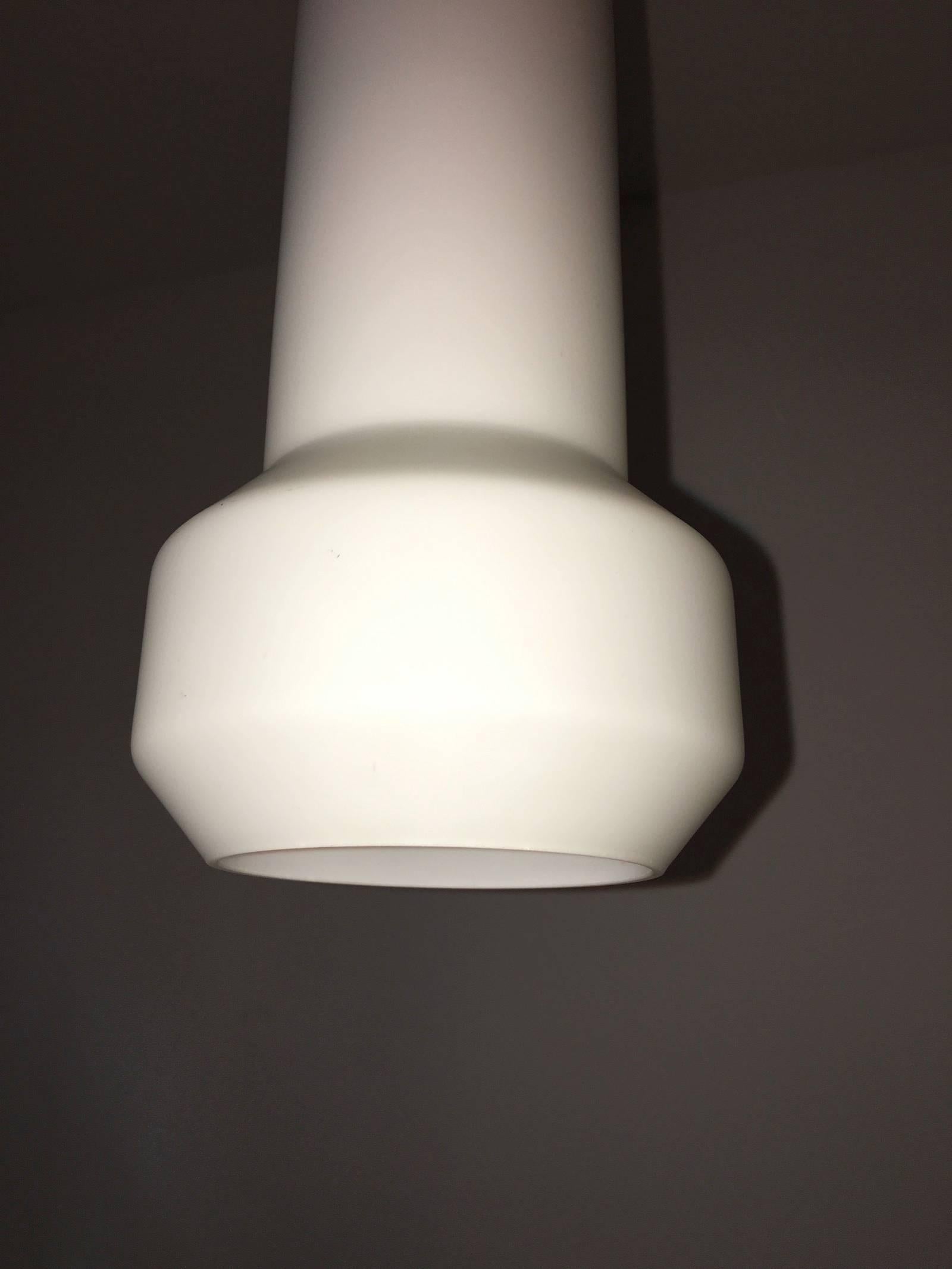 Pair of Milk Glass Lamp Pendants by Doria Leuchten, 1960s In Good Condition For Sale In Frisco, TX