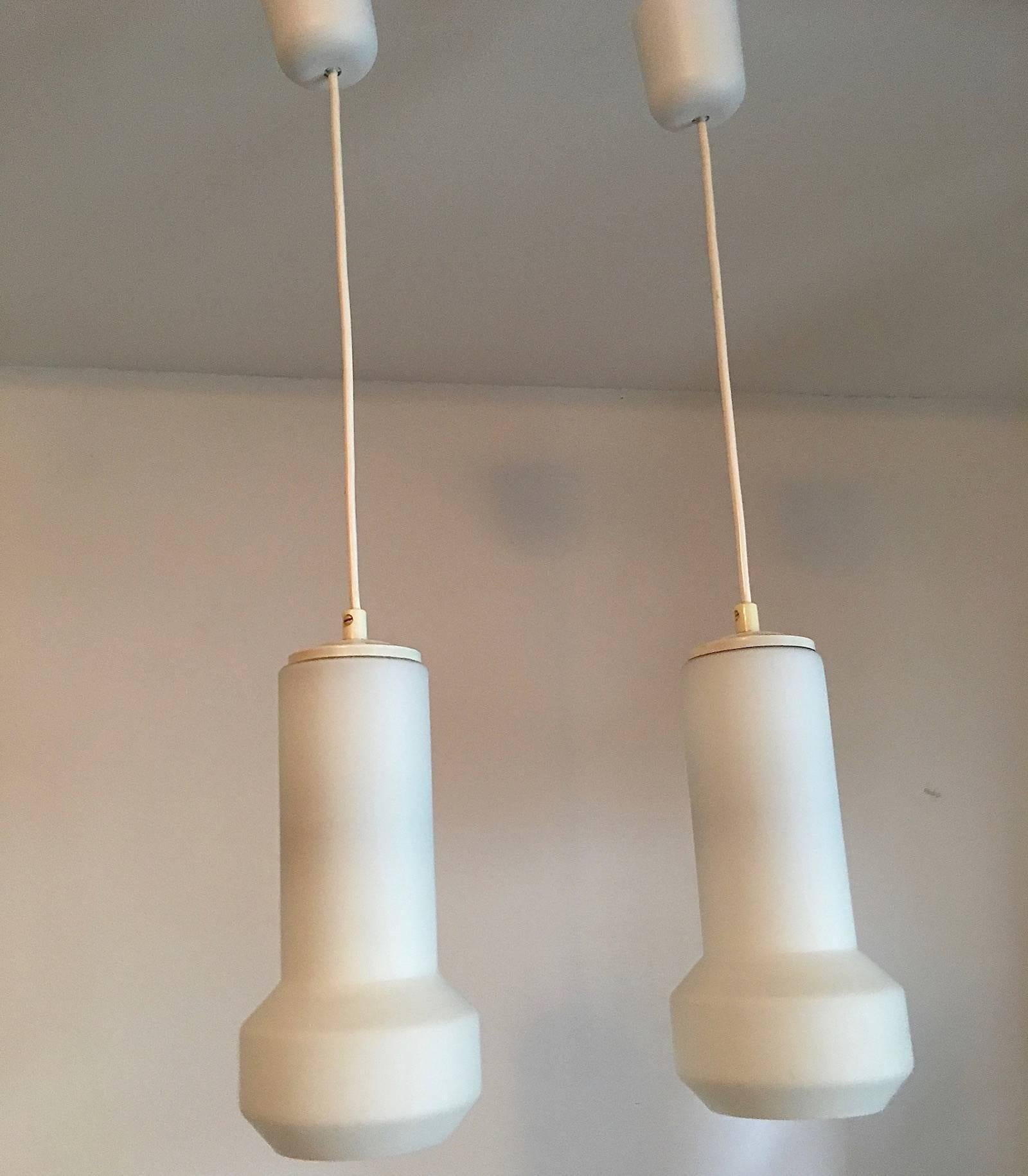 Pair of Milk Glass Lamp Pendants by Doria Leuchten, 1960s For Sale 1