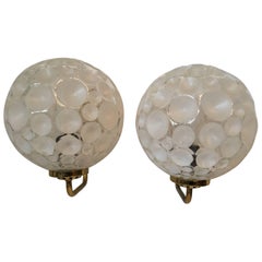 French Brass Crater Textured Glass Shade Sconces