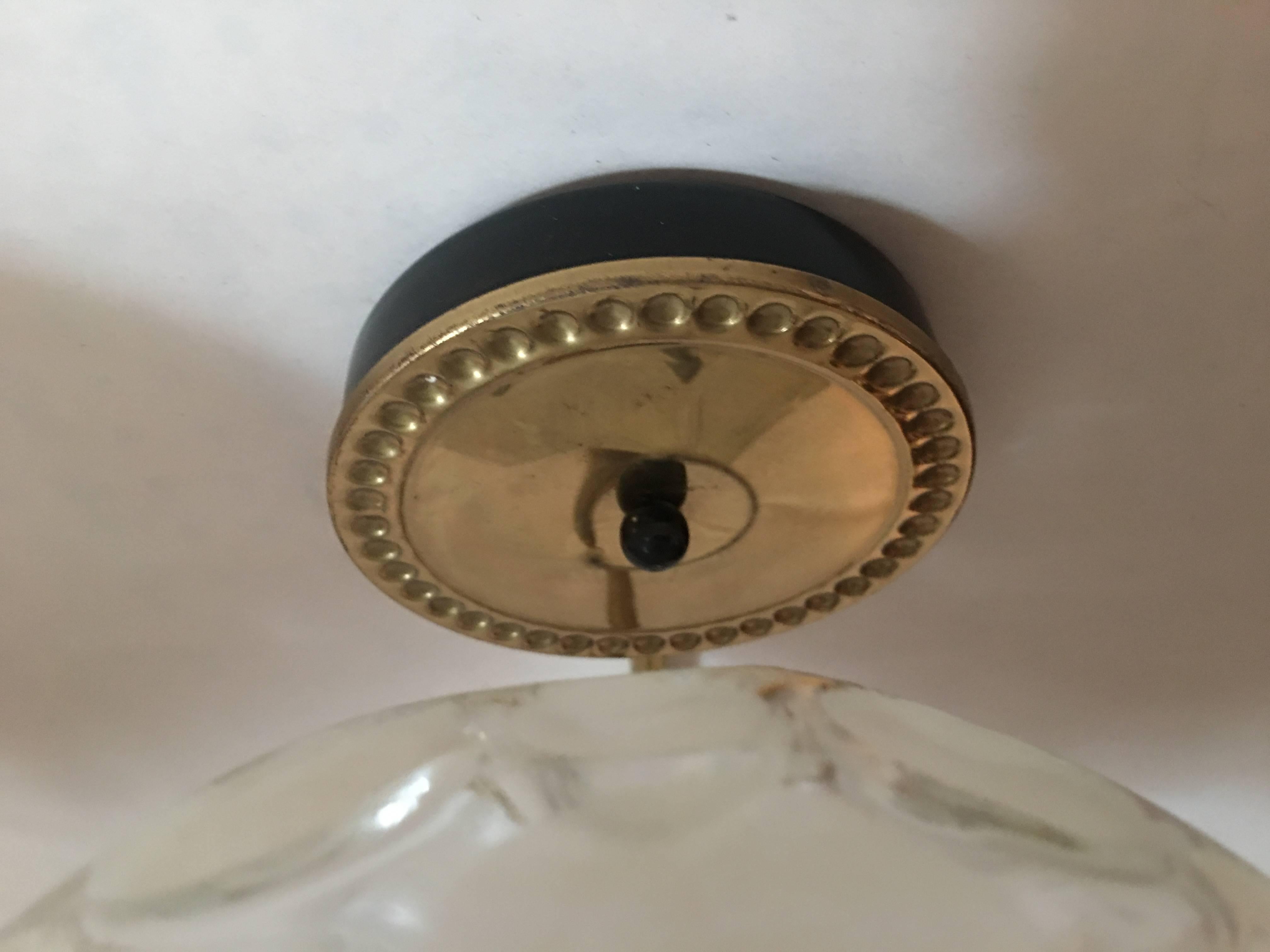 French Brass Crater Textured Glass Shade Sconces 3