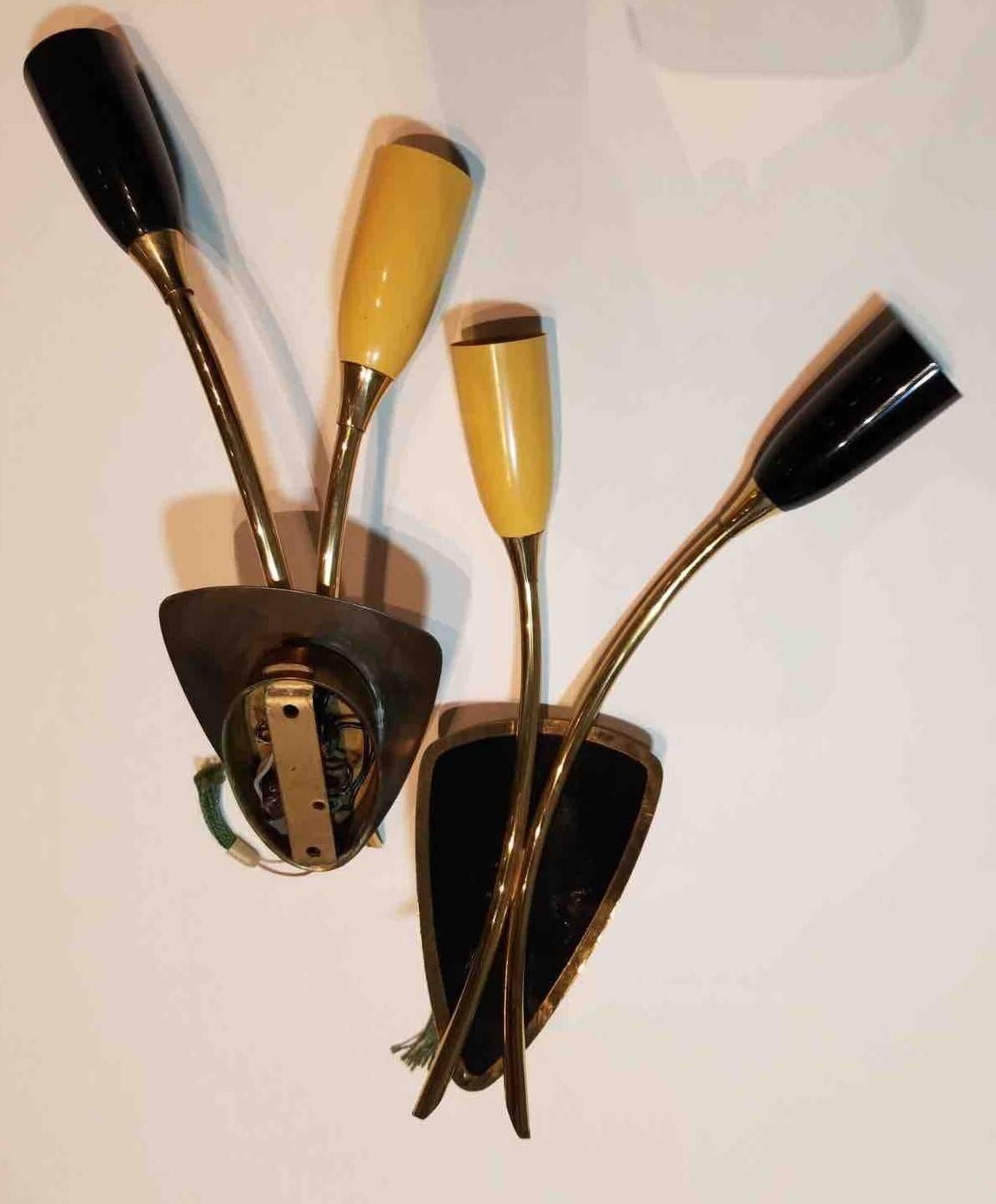 Brass Pair of  1950s Stilnovo Style Sconces
