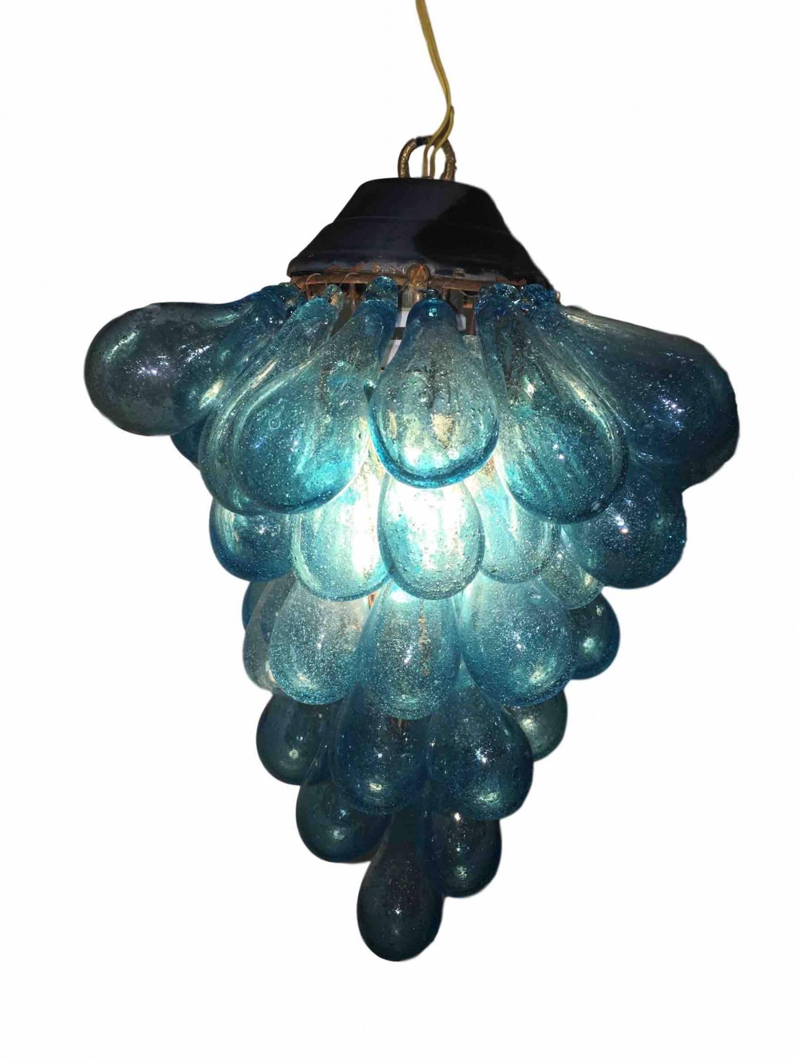 Blue Murano Glass Drop Grape Chandelier Flush Mount 3