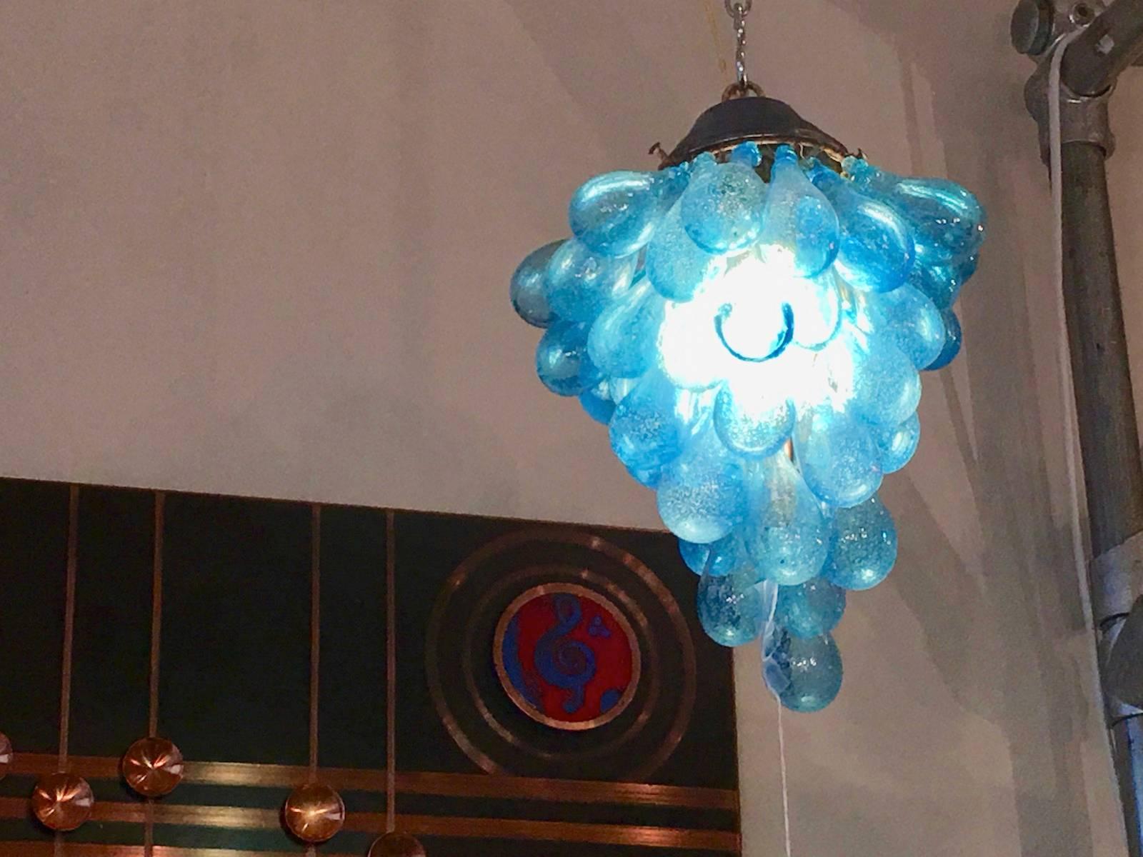 Blue Murano Glass Drop Grape Chandelier Flush Mount 4