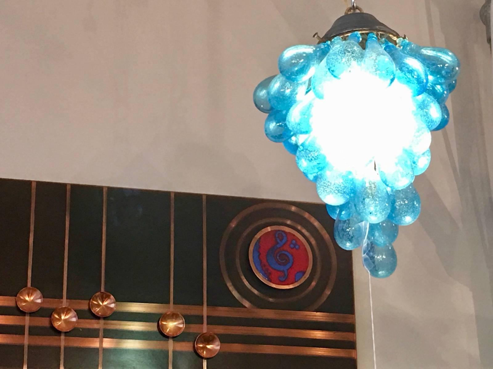 Blue Murano Glass Drop Grape Chandelier Flush Mount 5