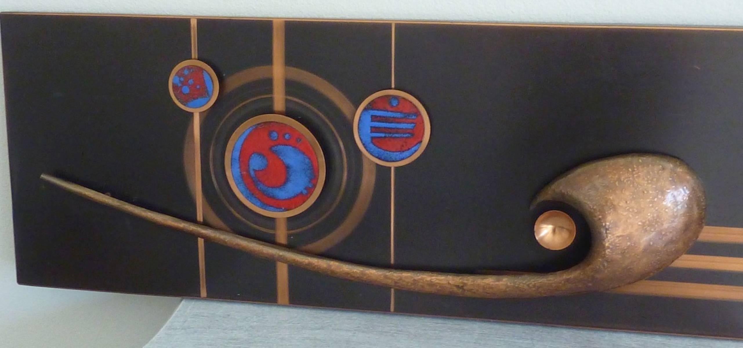 Musically Inspired Copper and Enamel Wall Panel Vintage, 1970s In Good Condition In Frisco, TX
