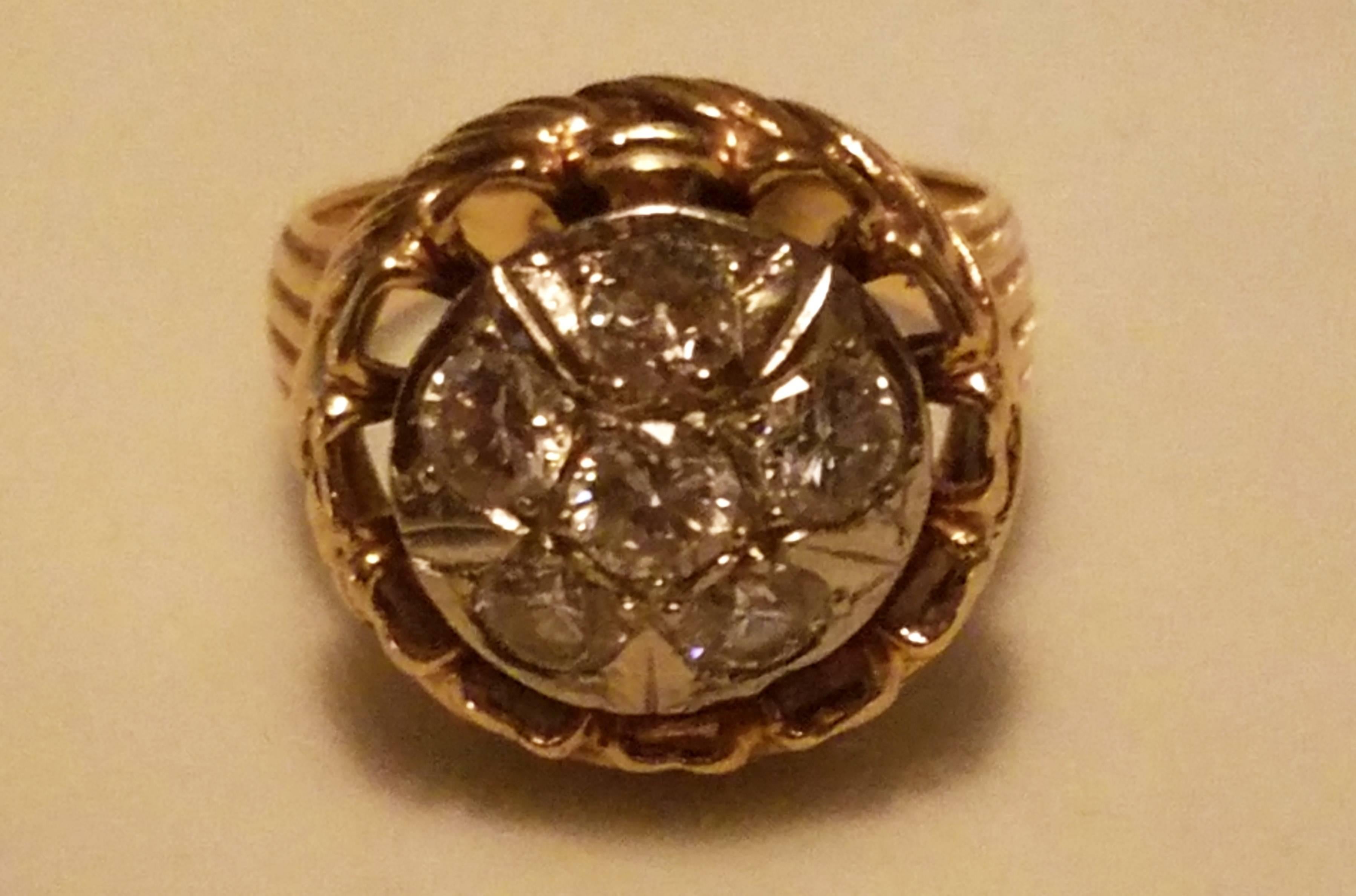 American Ladies 14-Karat Yellow Gold Six Diamond Dinner Ring