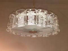 1960s German Doria Brass Textured Glass Chandelier
