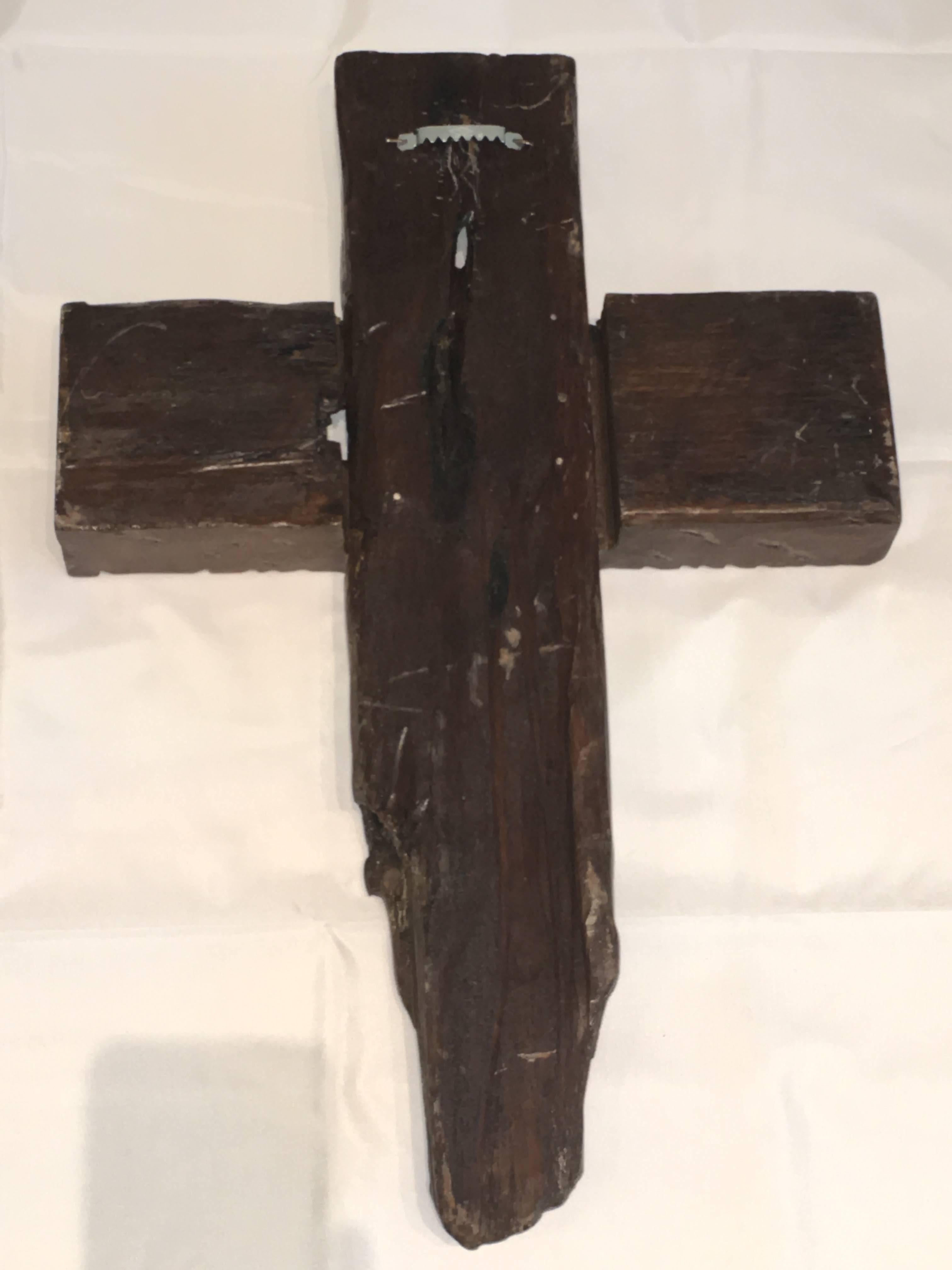 Folk Art Drift Wood Brutalist Woodcarving Crucifix For Sale 1
