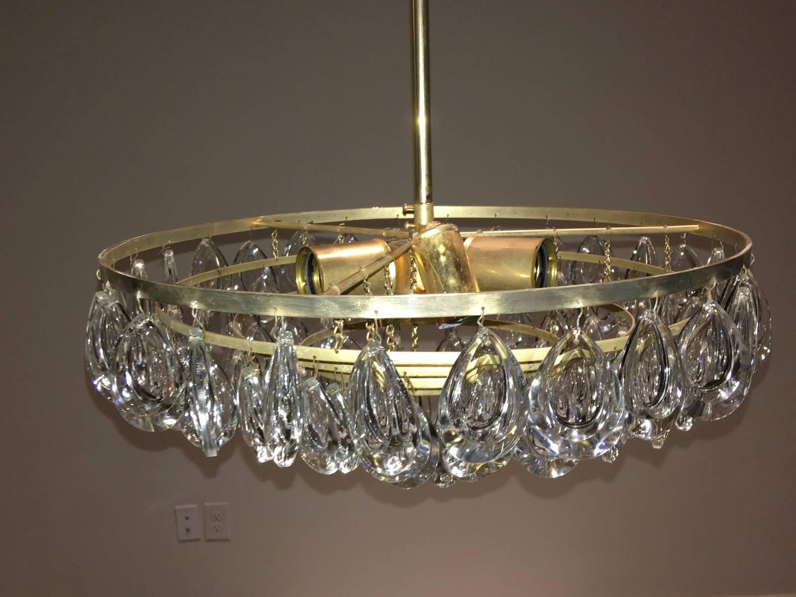 Teardrop Crystal Glass Chandelier by Palwa, circa 1970s In Fair Condition For Sale In Frisco, TX