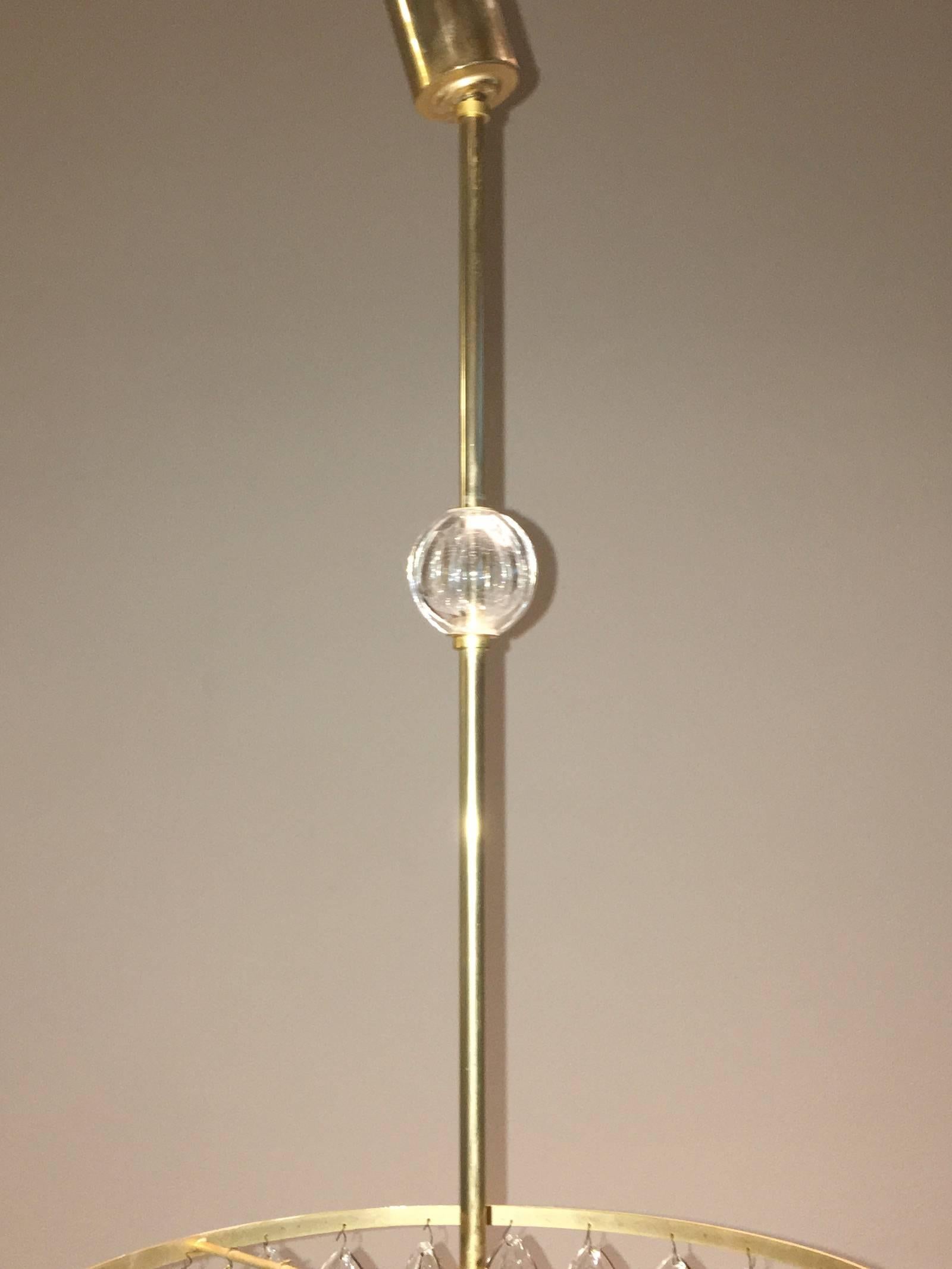 Brass Teardrop Crystal Glass Chandelier by Palwa, circa 1970s For Sale